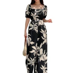 LITZO Dress for Women | Long Rayon Dress for Women's | Floral Wide Leg Long Jumpsuit with Pockets | Regular Jumpsuit for