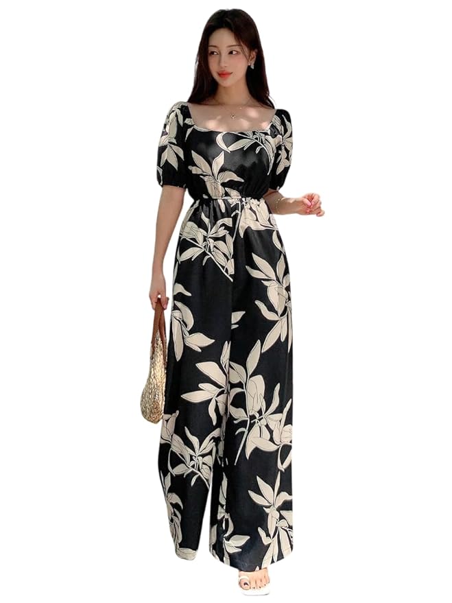 LITZO Dress for Women | Long Rayon Dress for Women's | Floral Wide Leg Long Jumpsuit with Pockets | Regular Jumpsuit for