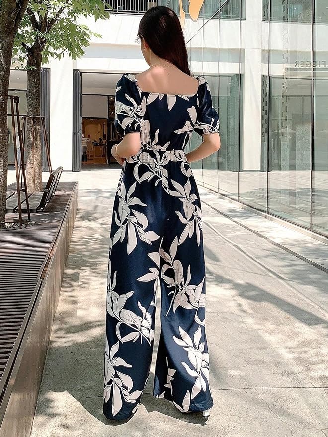 LITZO Dress for Women | Long Rayon Dress for Women's | Floral Wide Leg Long Jumpsuit with Pockets | Regular Jumpsuit for - Image 5