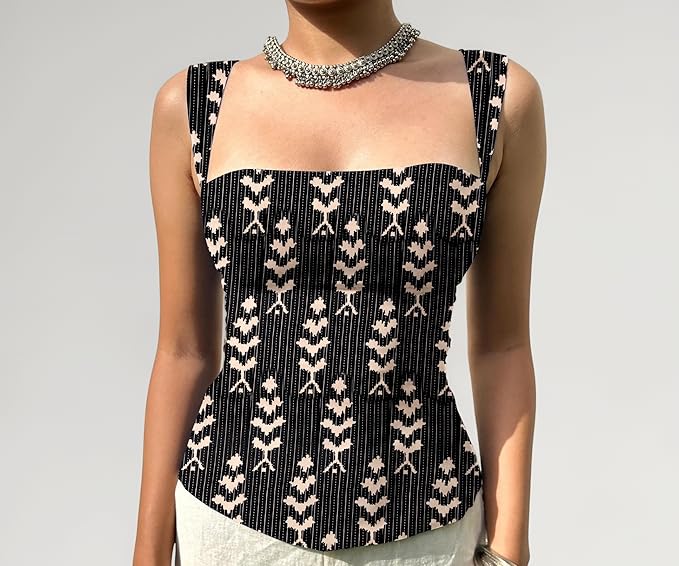 Aahwan Green Printed Square Neck Sleeveless Backless Short Indo-Western Ethnic Kurti Top for Women's & Girl's Ethnic Top for Women's & Girl's - Image 4