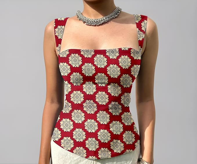 Aahwan Green Printed Square Neck Sleeveless Backless Short Indo-Western Ethnic Kurti Top for Women's & Girl's Ethnic Top for Women's & Girl's - Image 6
