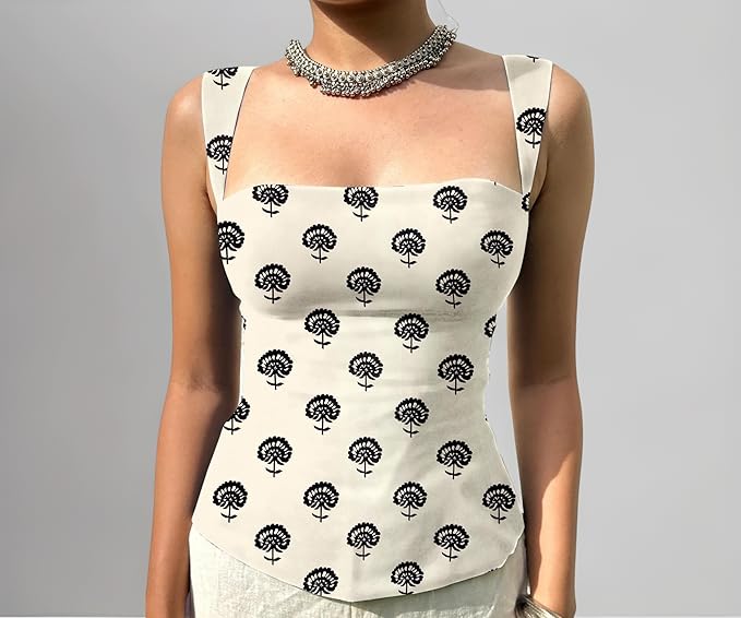 Aahwan Green Printed Square Neck Sleeveless Backless Short Indo-Western Ethnic Kurti Top for Women's & Girl's Ethnic Top for Women's & Girl's