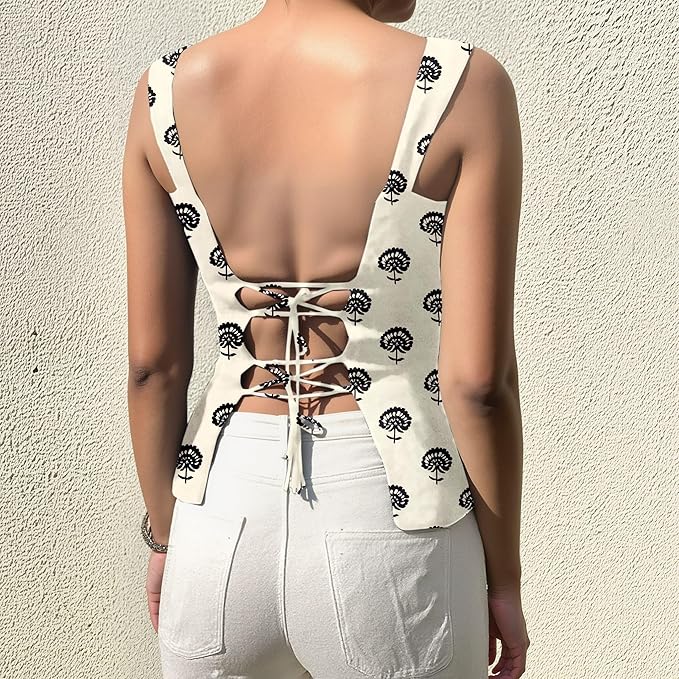 Aahwan Green Printed Square Neck Sleeveless Backless Short Indo-Western Ethnic Kurti Top for Women's & Girl's Ethnic Top for Women's & Girl's - Image 5